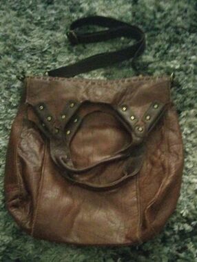VTG The Sak-Brown Stud-Accent Leather Shoulder Bag